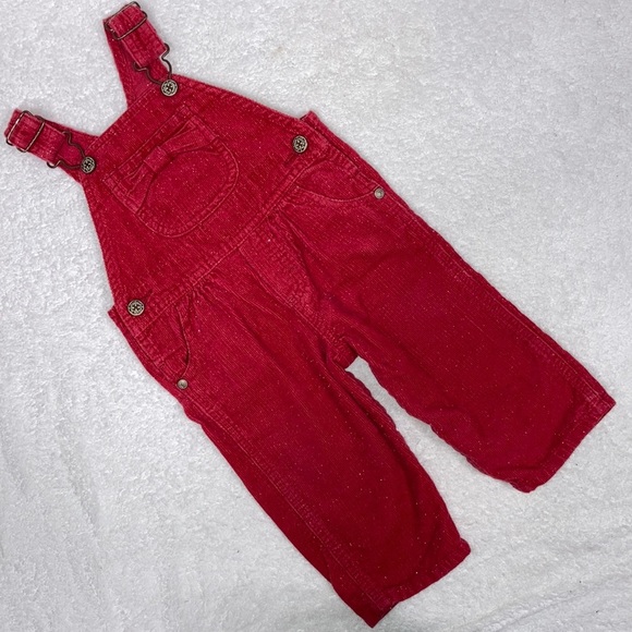 Vintage red sparkle corduroy embroidered flower overalls 9m - Picture 1 of 10